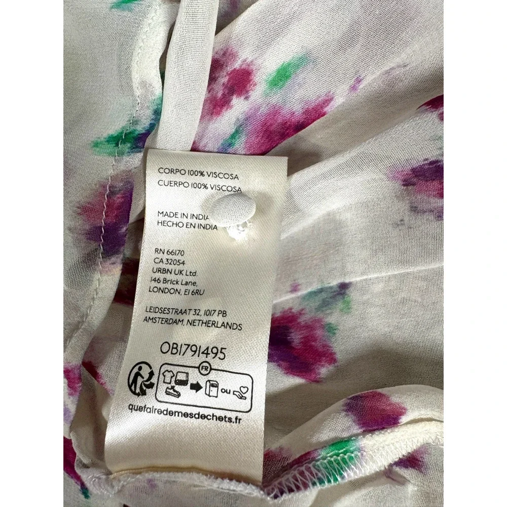 Anthropologie The Estela Blouse M Sheer Floral Printed Boho V-Neck Top Peasant